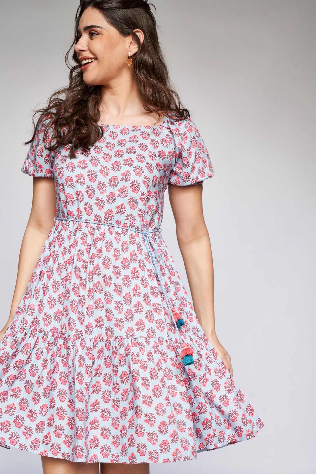 2 - Blue Floral Fit and Flare Dress, image 2