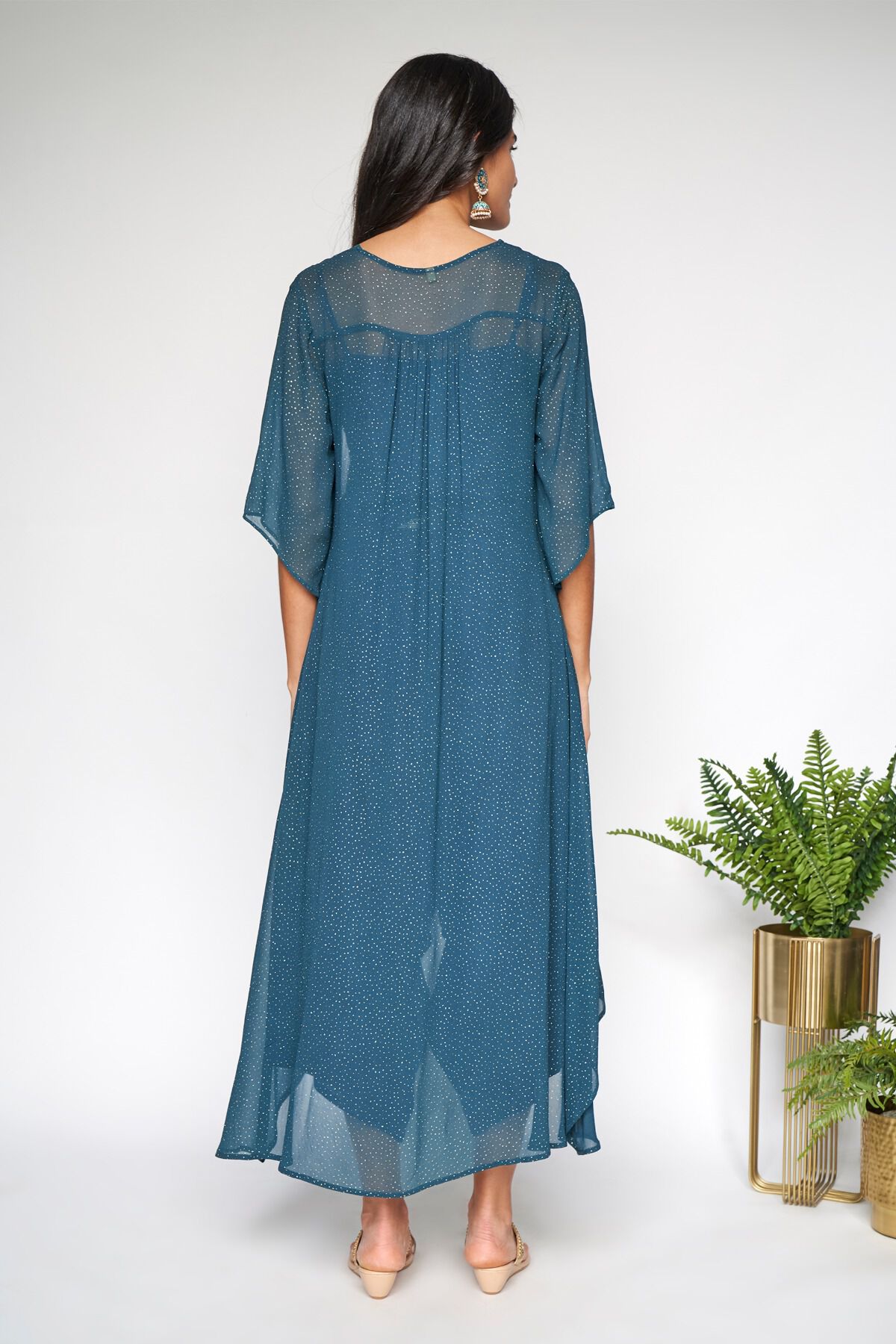 4 - Indigo Regular Top Dhoti With Overlay Set, image 4