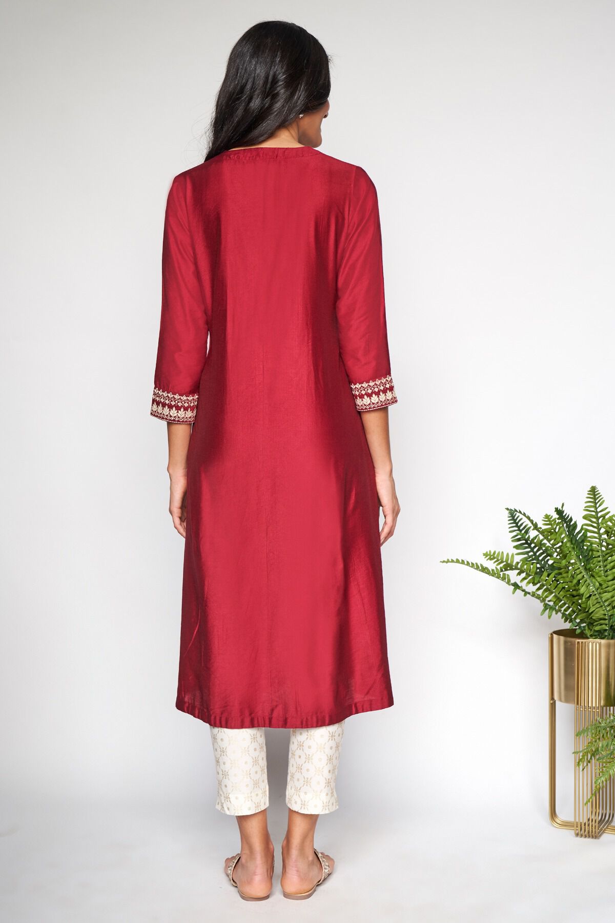4 - Maroon Embriodered A-Line Kurta, image 4