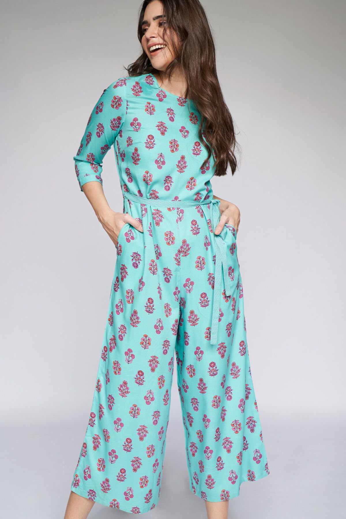 2 - Teal Ethnic Motifs Jump Suit, image 2