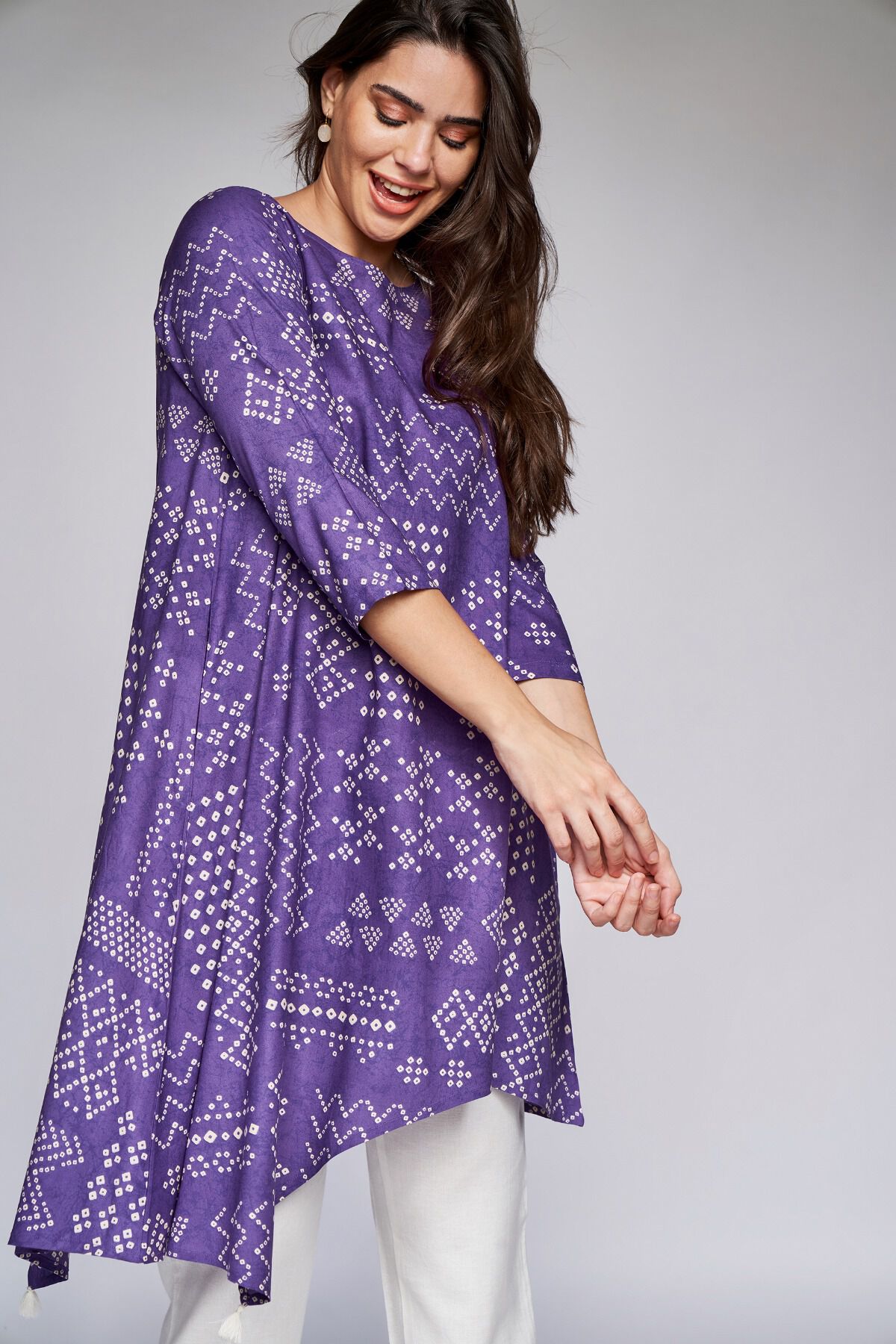 2 - Purple Ethnic Motifs A-Line Tunic, image 2