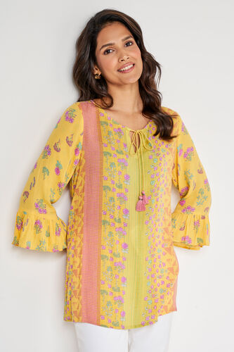 Yellow Flared Floral Comfort Top, Yellow, image 3