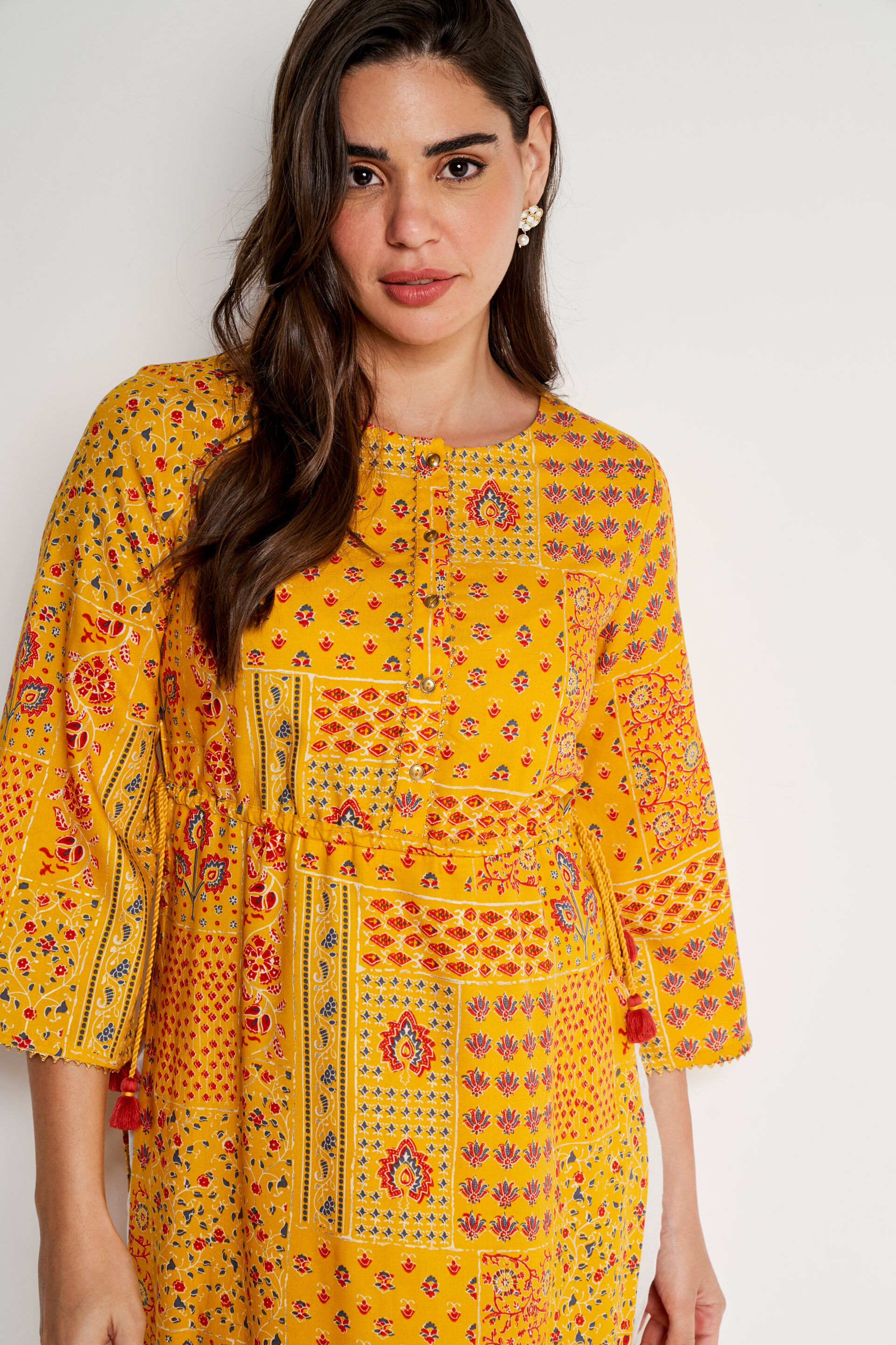 Yellow Ethnic Motifs Straight Kurta, Yellow, image 5