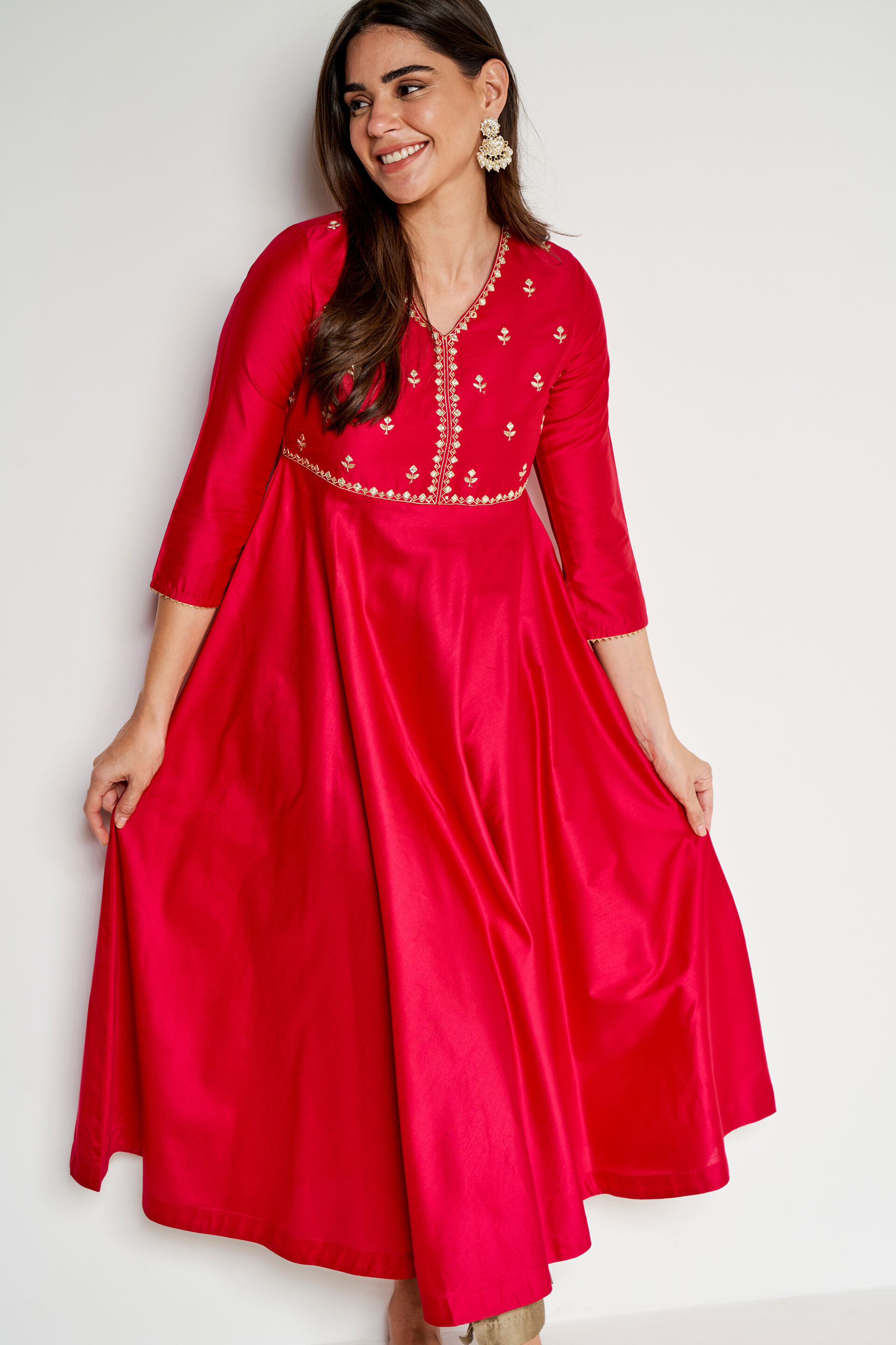 Pink Solid Flared Kurta, Pink, image 3