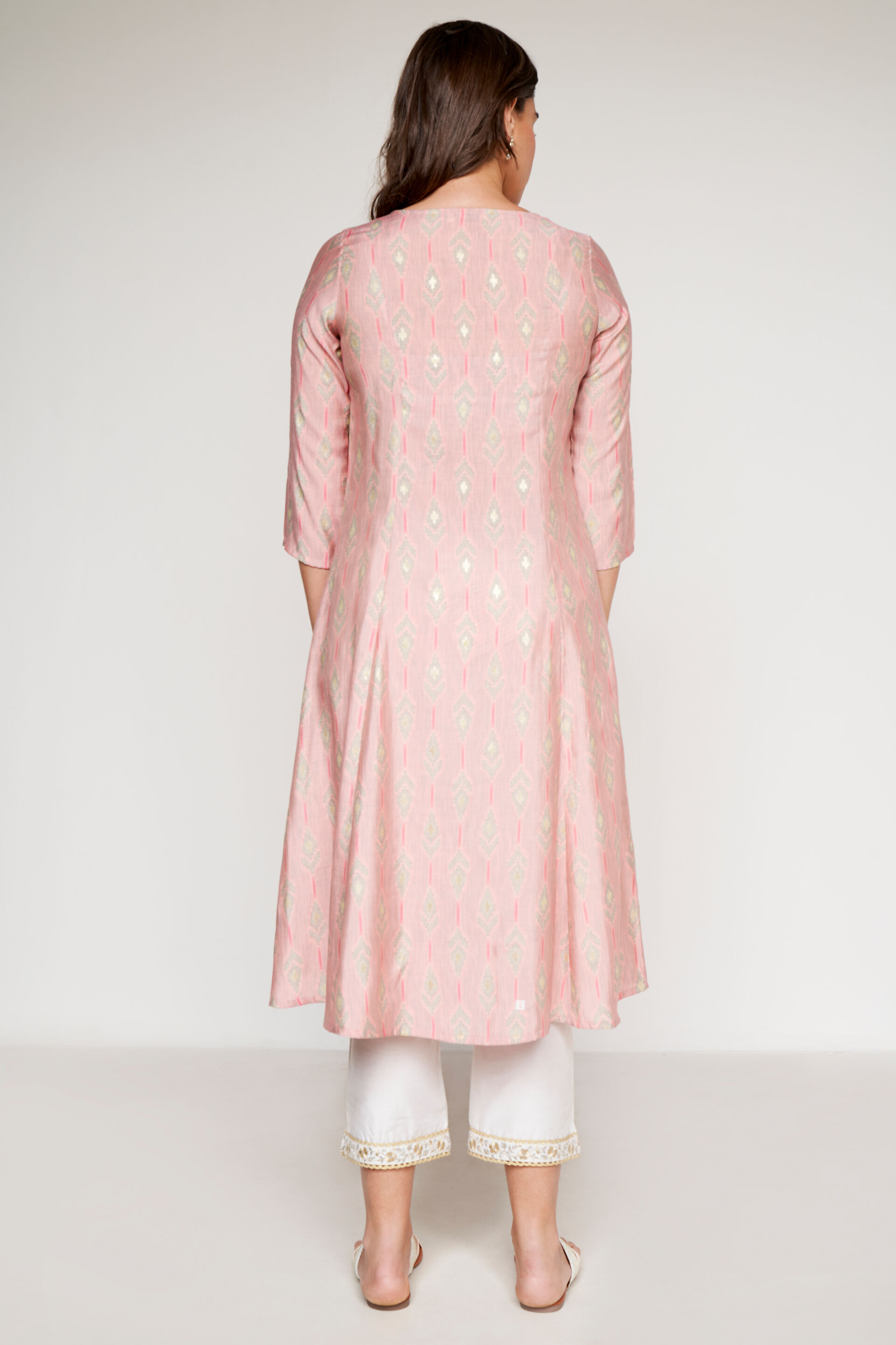 Pink Ethnic Motifs Flared Kurta, Pink, image 6