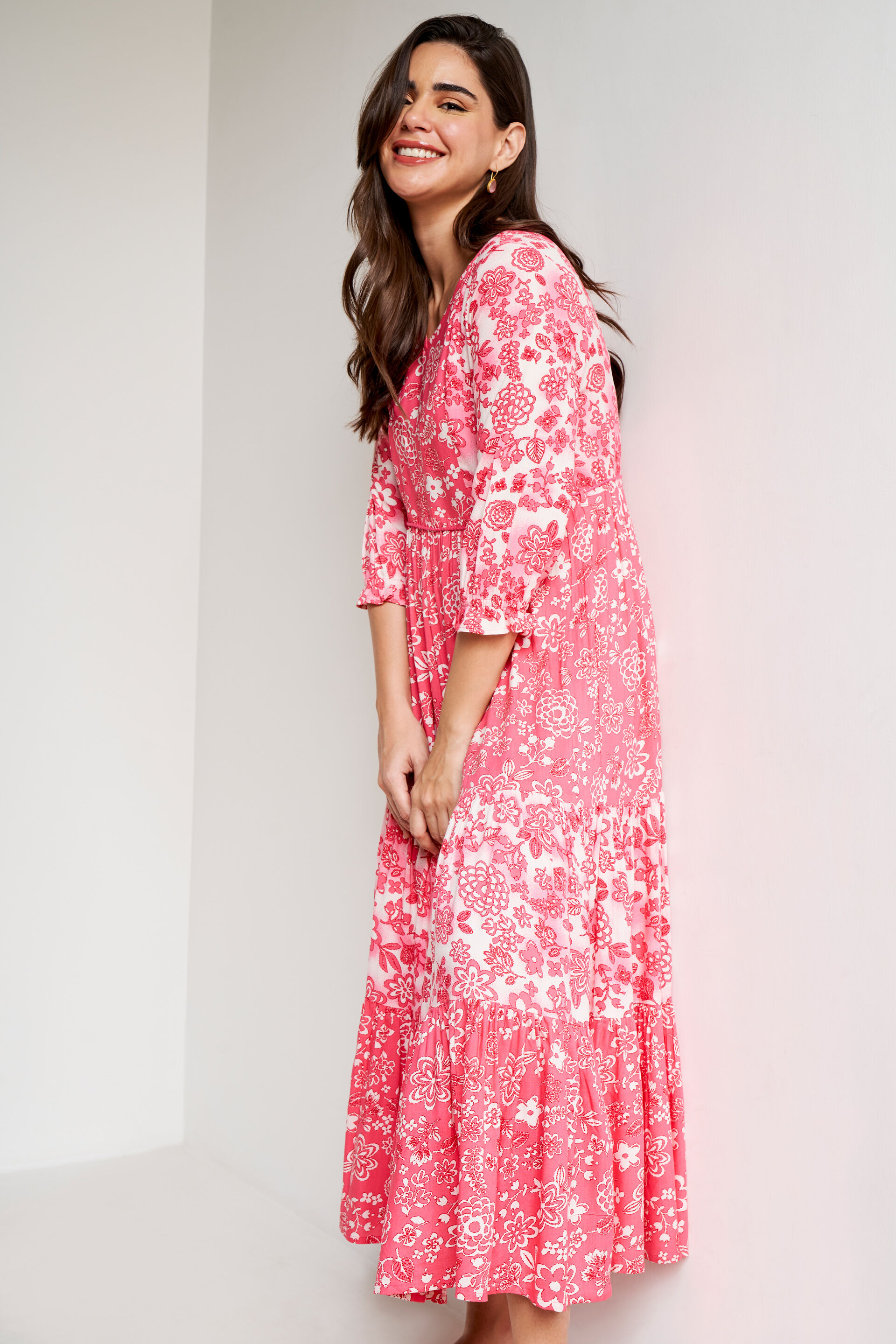 Pink Floral Flared Dress, Pink, image 4