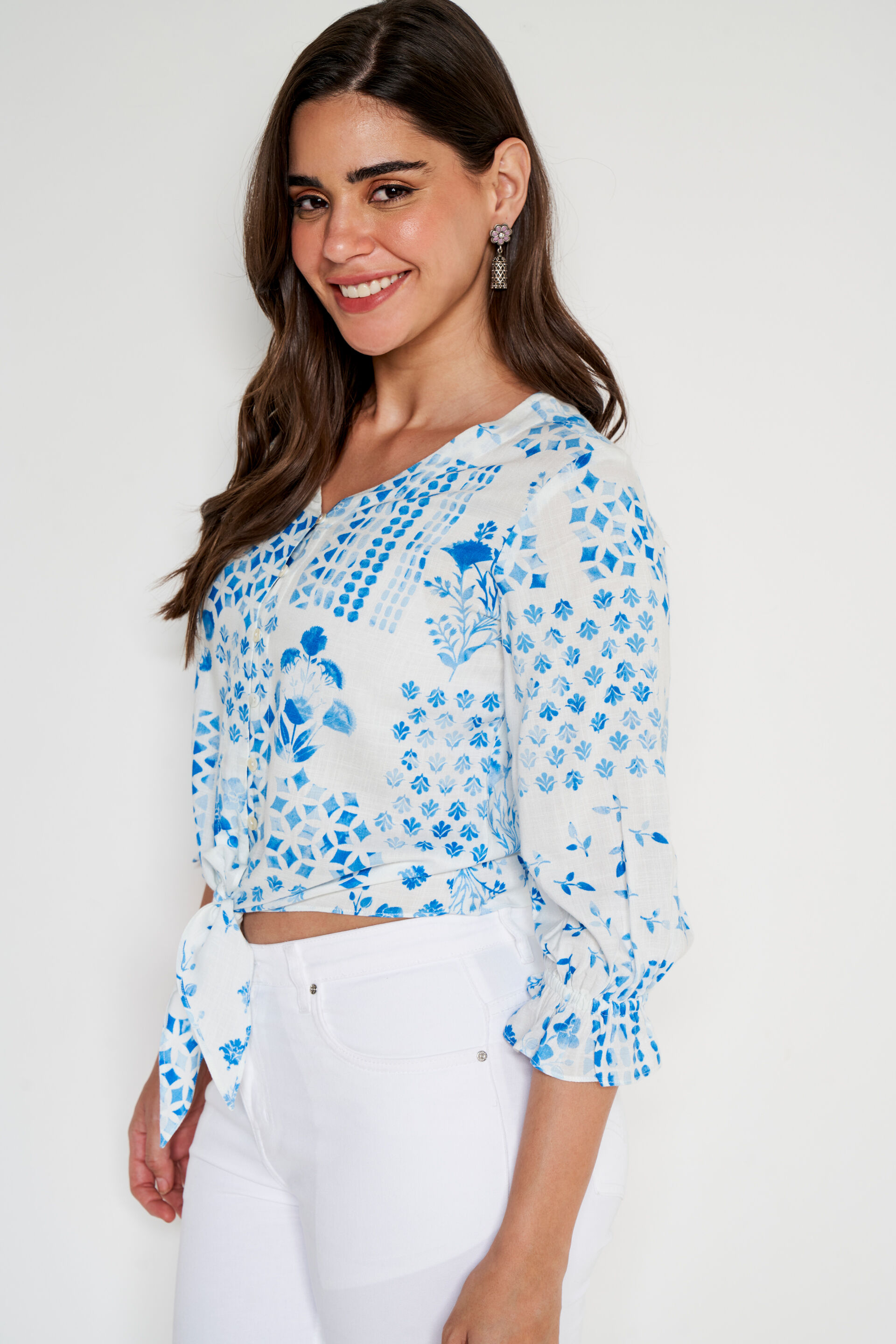 Blue Abstract Regular Top, Blue, image 3