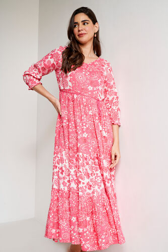 Pink Floral Flared Dress, Pink, image 2