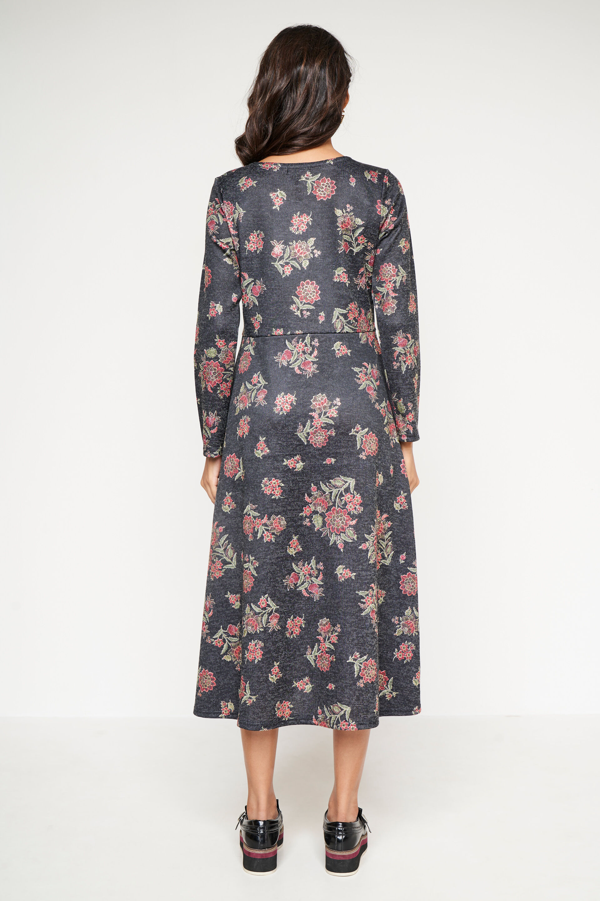 Black Foil Print Flared Slip-On Dress, Black, image 3