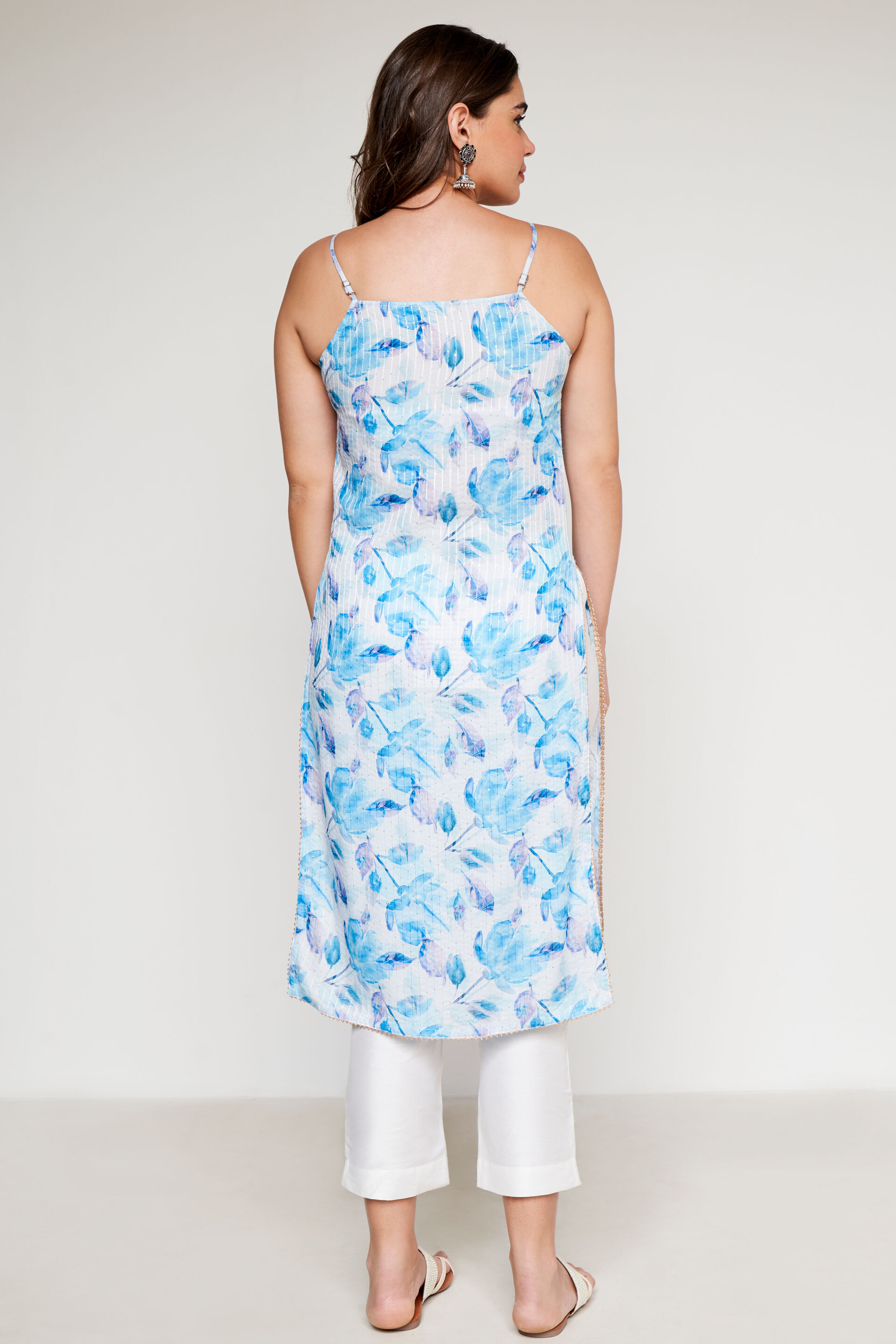 Blue Floral Straight Kurta, Blue, image 5