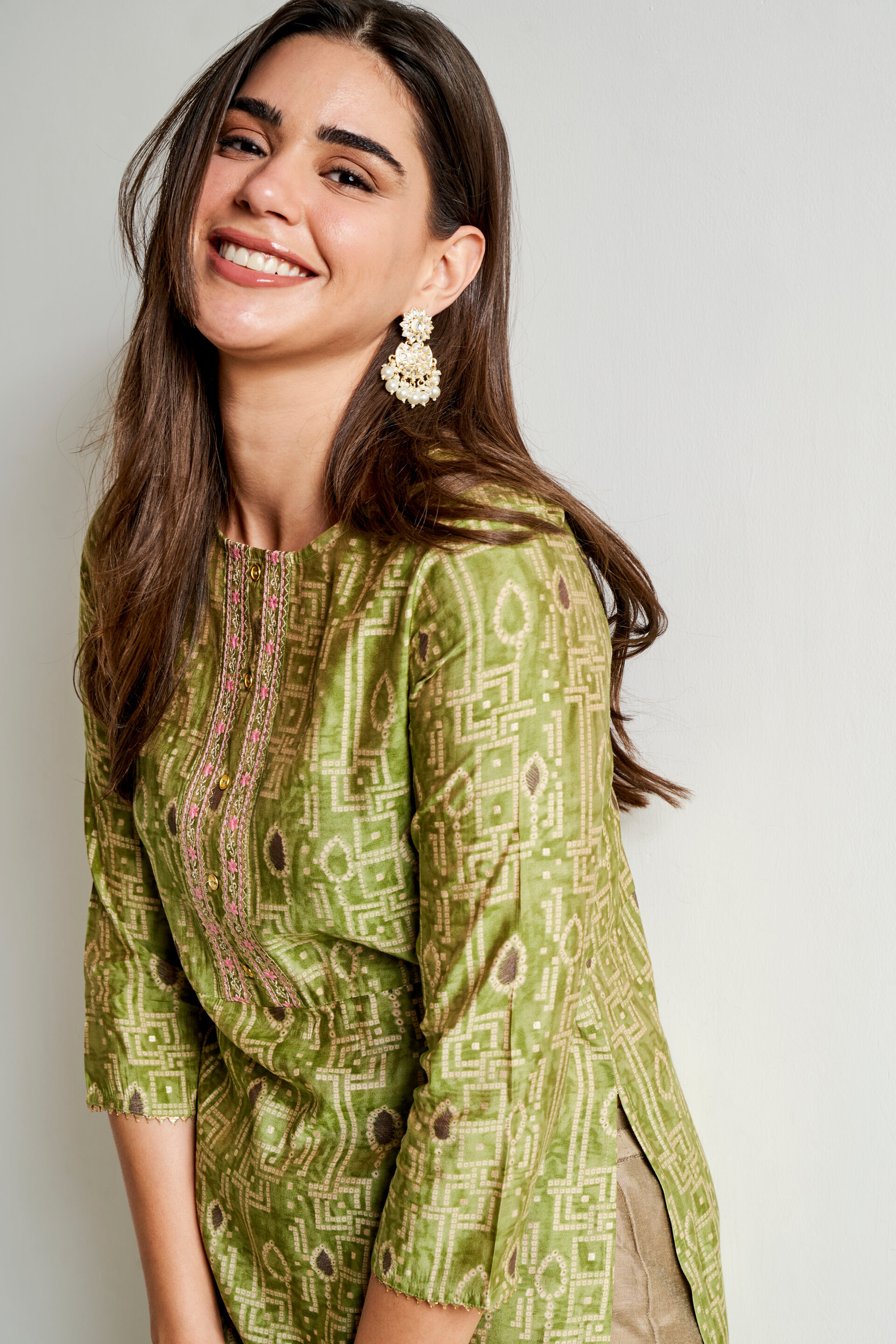 Green Ethnic Motifs Straight Kurta, Green, image 5