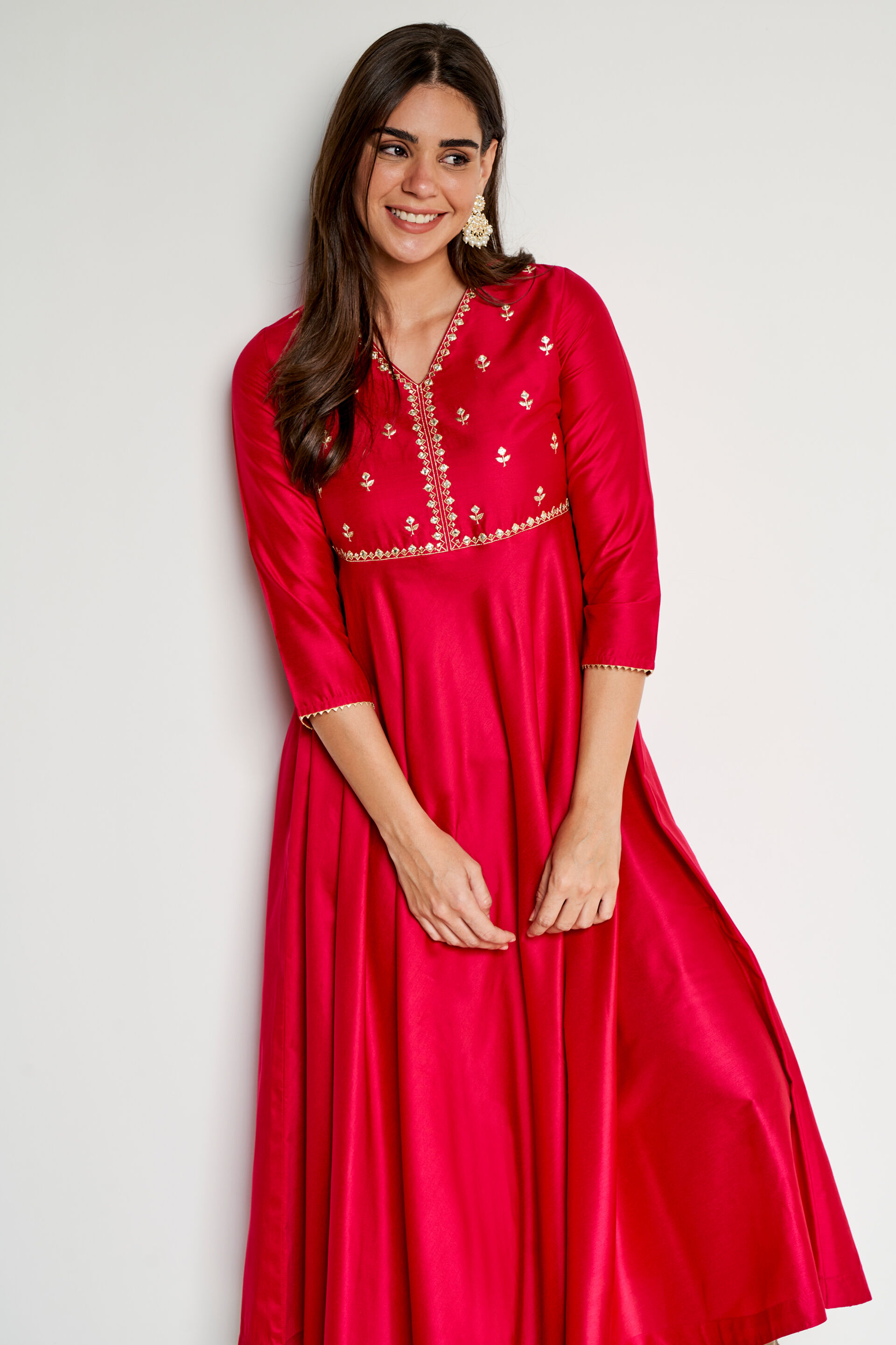 Pink Solid Flared Kurta, Pink, image 5