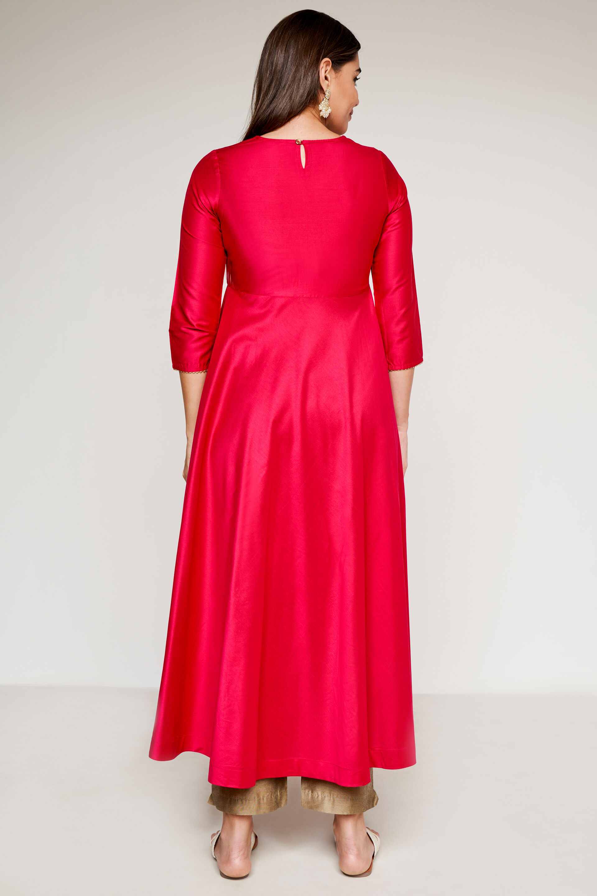 Pink Solid Flared Kurta, Pink, image 4